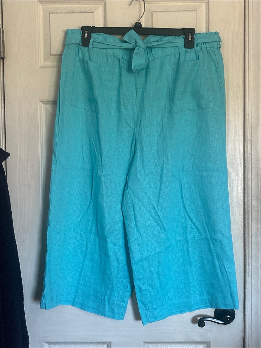 NWT Ruby Rd. Aqua linen blend Capri belted pants size XL